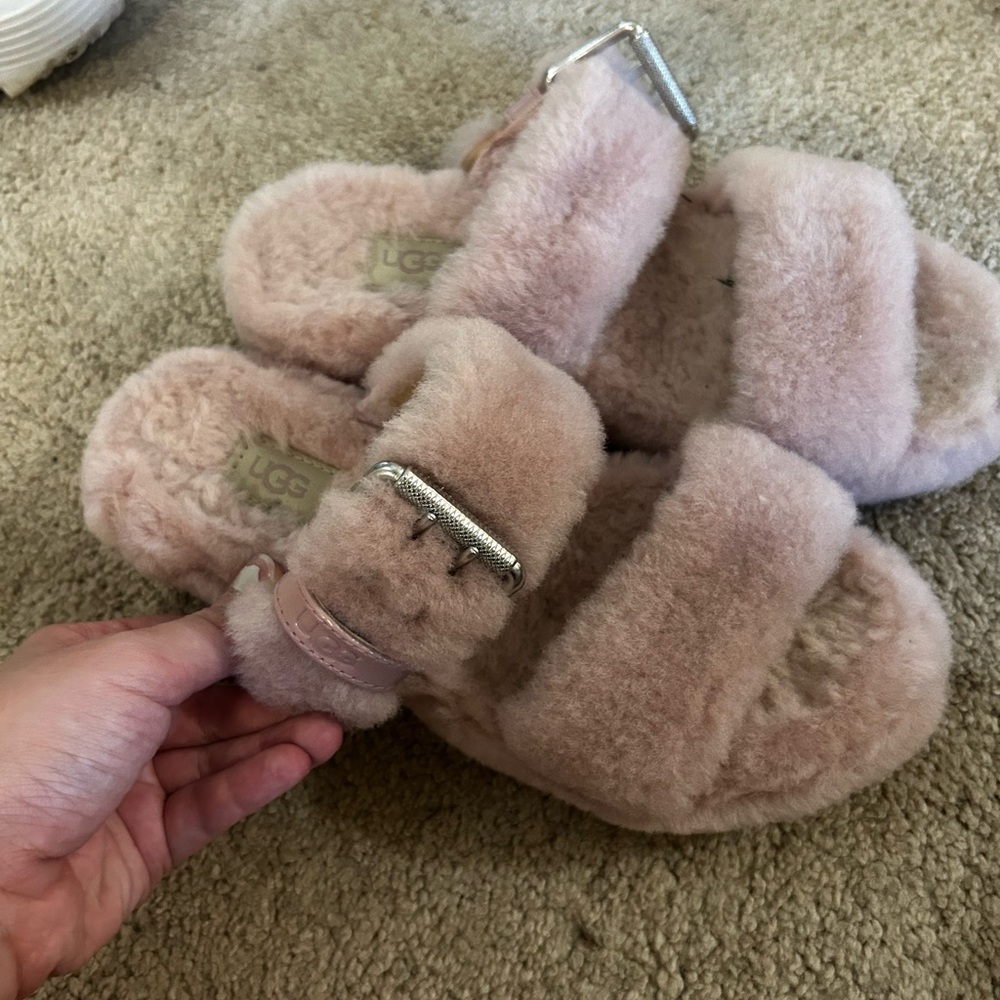 UGG Soft Pink Fluffy Slippers